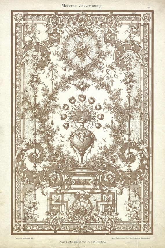 Antique Architectural Design Print | Dutch Trade Magazine | Ornamental Surface Decoration from 'Decoratie Motieven'.