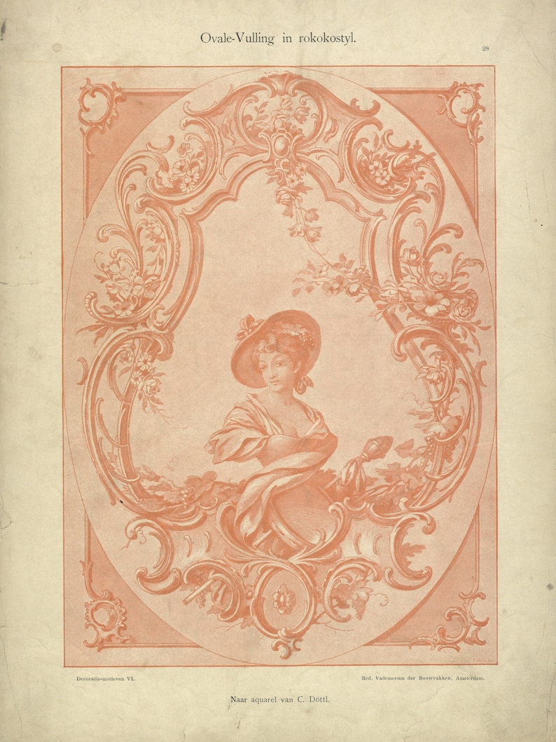 Magazine Rococo Antique Rococo Design Print | Dutch Trade Magazine | Ornamental Oval ...