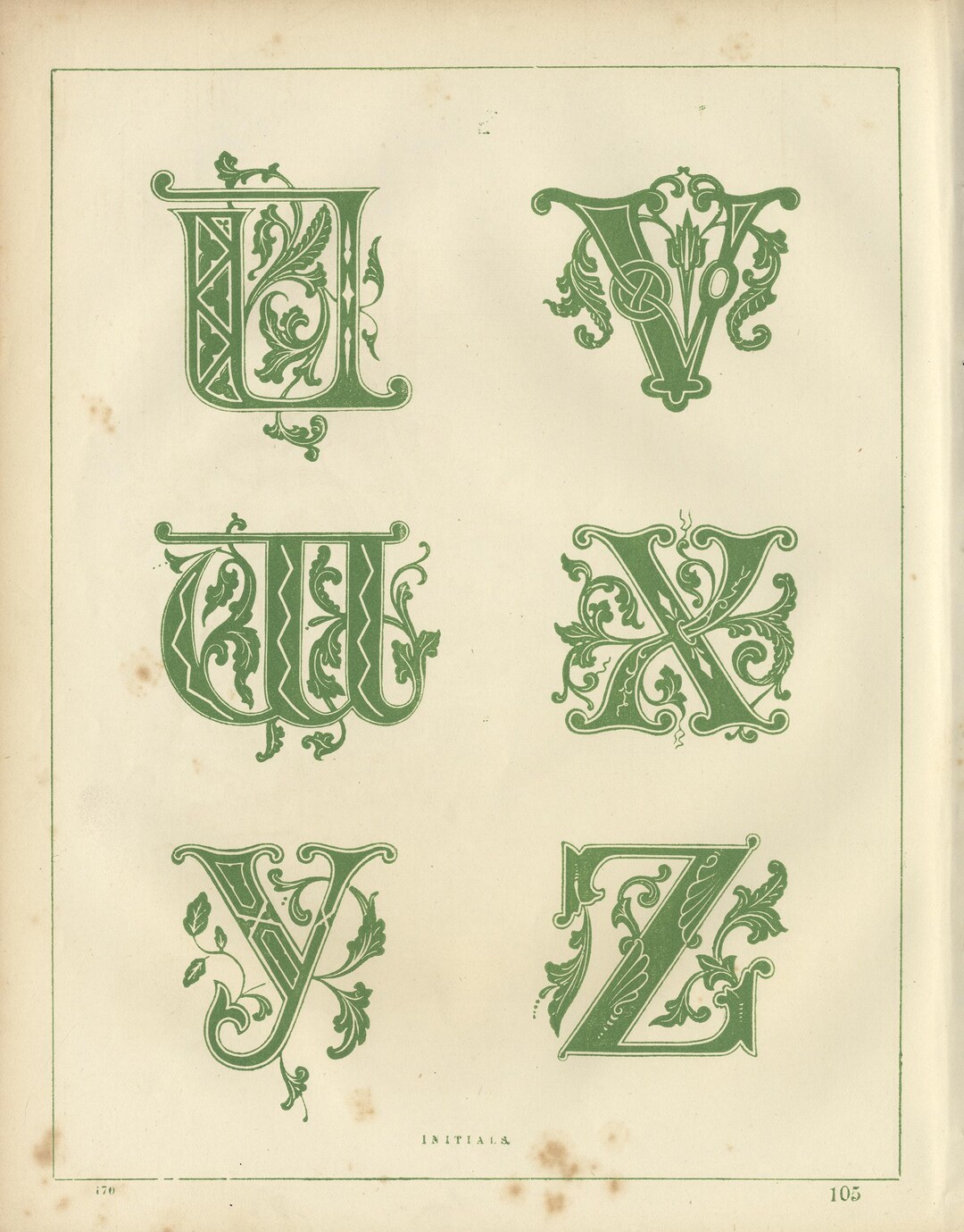 Antique Lithograph - Ornate Victorian Initials U-Z With Floral and ...