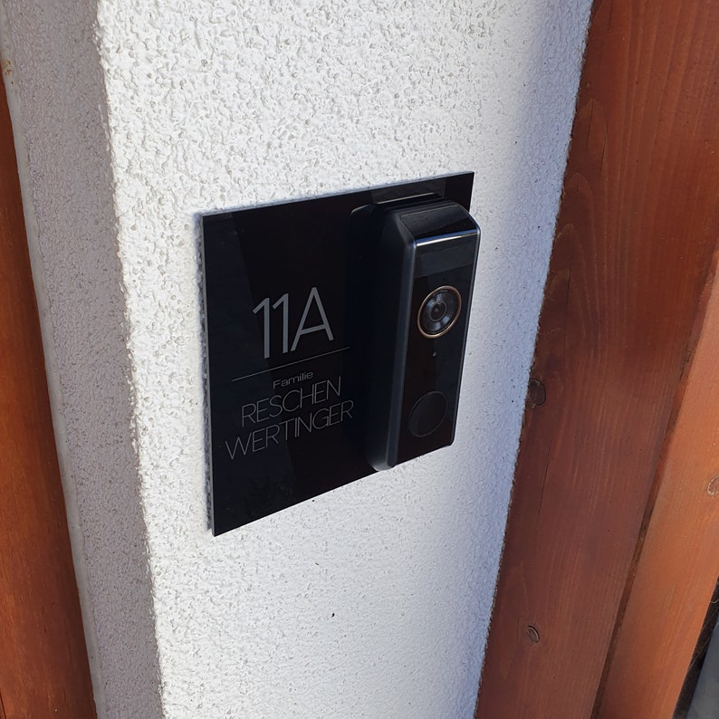 Klingelschild passend für eufy Video Doorbell Dual Personalisiertes Namensschild aus Acrylglas Hausnummer Gravur image 2