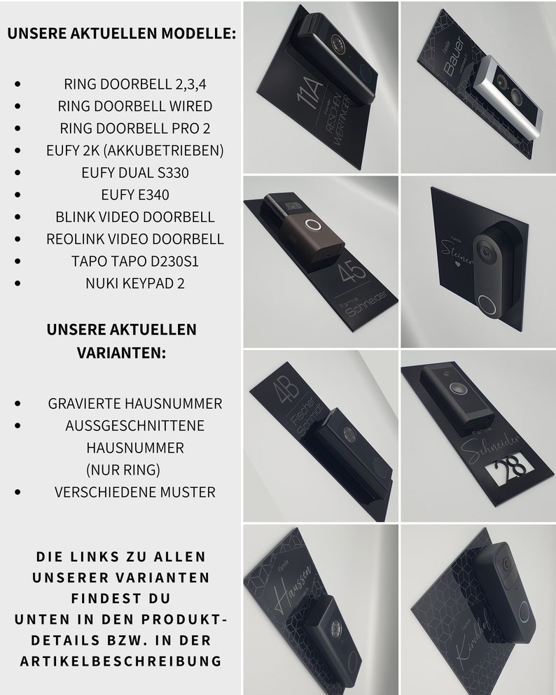 Klingelschild passend für Ring Doorbell 2 3 und 4 Personalisiertes Namensschild aus Acrylglas gravierte Hausnummer Bild 10