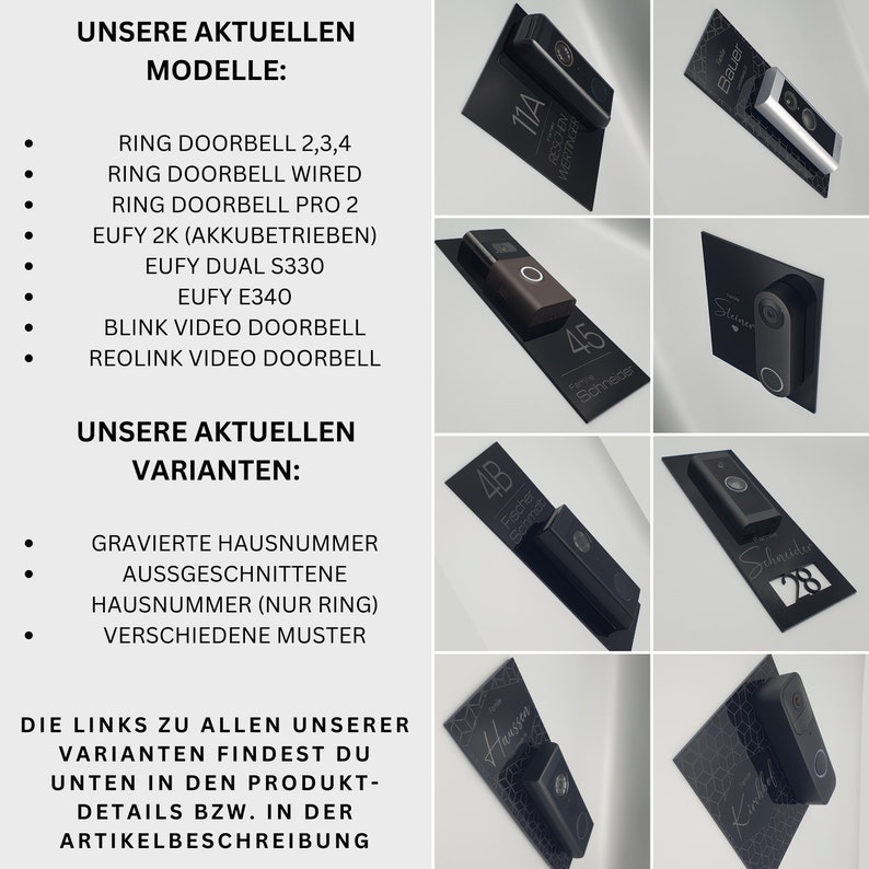 Klingelschild passend für eufy Video Doorbell E340 Personalisiertes Namensschild aus Acrylglas versch. Muster Bild 10