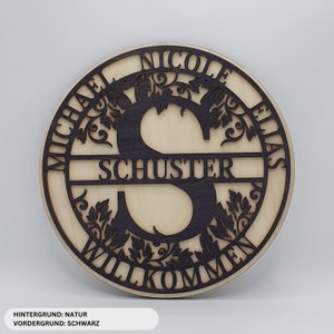 Namensschild Monogramm personalisiert aus Holz Familienname und Wunschtext Bild 8