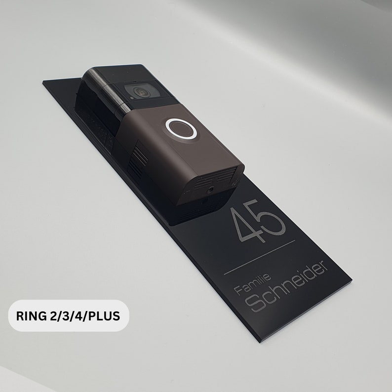 Klingelschild passend für Ring Doorbell 2 3 und 4 Personalisiertes Namensschild aus Acrylglas gravierte Hausnummer Bild 1