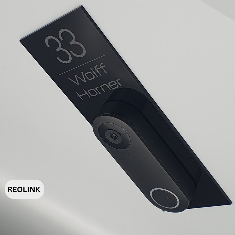 Klingelschild passend für Reolink Video Doorbell Personalisiertes Namensschild aus Acrylglas Hausnummer Gravur Bild 1