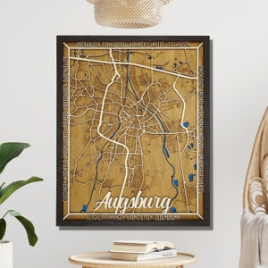 Augsburg Karte aus Holz mit 3D Effekt Personalisierbar mit Herz und Wunschtext Bild 1