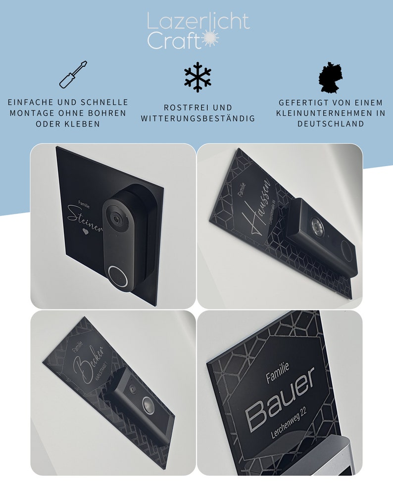 Klingelschild passend für Reolink Video Doorbell Personalisiertes Namensschild aus Acrylglas versch. Muster Bild 2