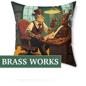 Brass Works Steampunk Square Pillow (14", 16", 18", 20") - Steampunk, Clockwork, Scifi Gift, Alternate History, Geek Gift, Scifi Art
