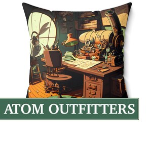 Atom Outfitters Square Pillow (14", 16", 18", 20") - Steampunk, Clockwork, Scifi Gift, Alternate History, Geek Gift, Scifi Art