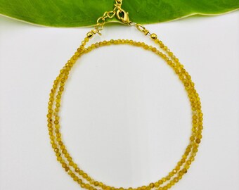 Natural Citrine Glow | 2mm Faceted Gemstone Necklace | Adjustable Layered Choker Jewelry | Dainty Beaded Jewelry | Elegant Gift for Women