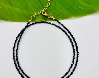 Natural Black Spinel Gemstone | 2mm Faceted Gemstone Necklace | Adjustable Layered Choker | Dainty Beaded Jewelry | Elegant Gift for Women