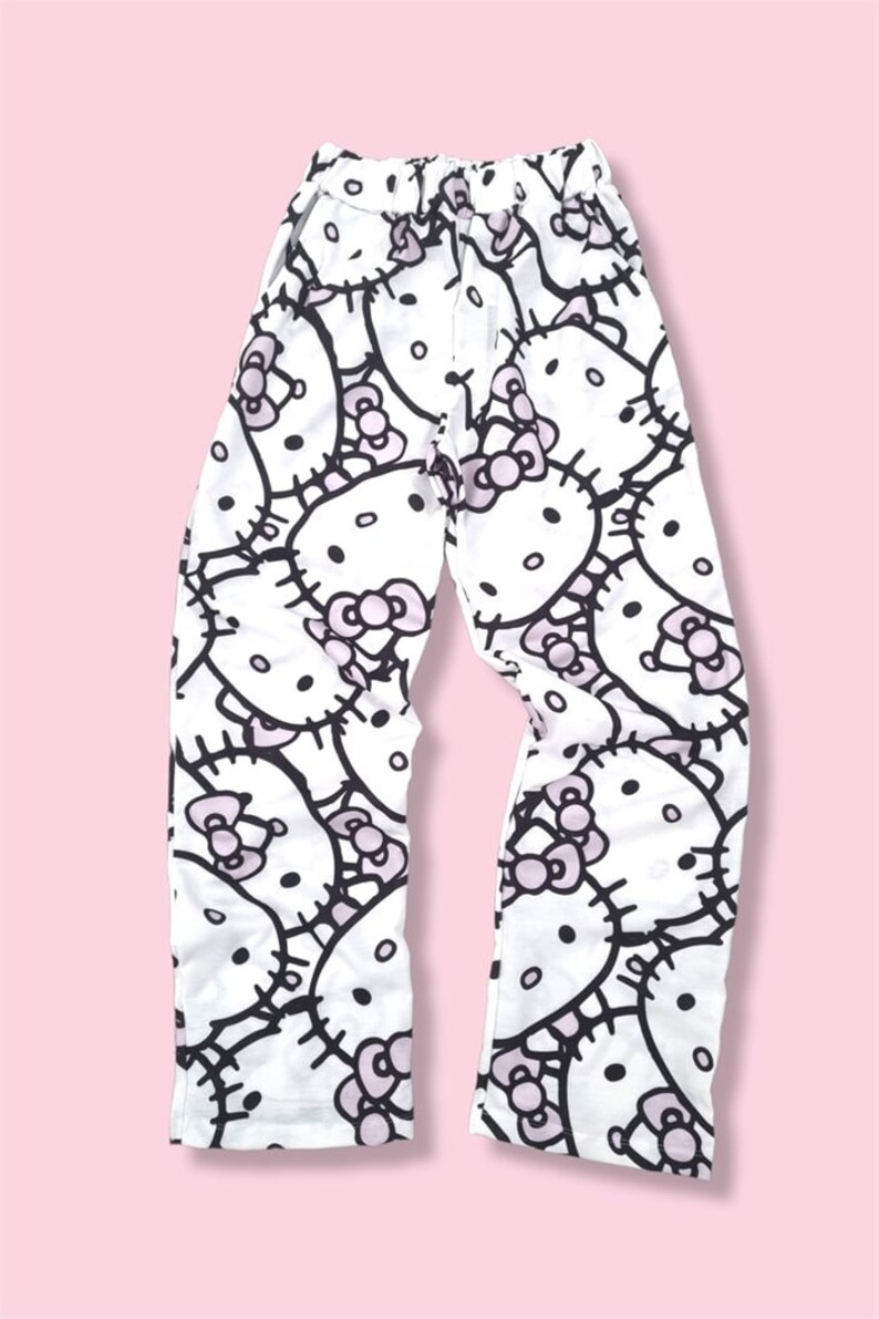 EXPRESS Cute White Hello Kitty Cat Oversized Wide Leg Sweatpants Pyjama Pants Highquality