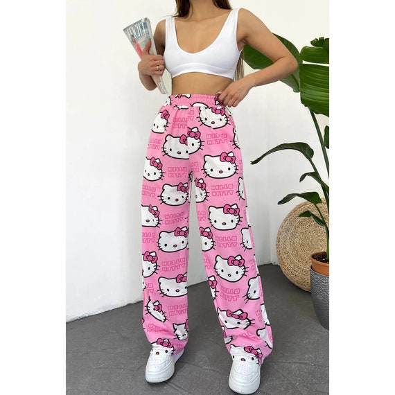 SUMMER EXPRESS Cute Pink Hello Kitty Cat Oversized Wide Leg Sweatpants -  Pyjama Pantshigh Qualityfashion UNISEX - Etsy