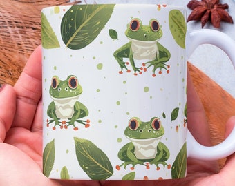 Personalized Frog Coffee Mug, Kawaii Green Animal Mug