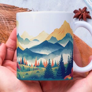 Personalized Mountain Mug, Mountain Lover Mug, Mountain Coffee Mug, Nature Mug, Outdoor Mug, Hiking Gift, Camping Mug, Happy Camper Gift