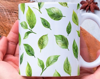 Personalized Tea Mug: Leaf Design, Custom Coffee Mug
