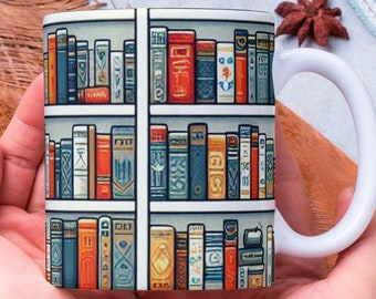 Personalized Book Lover Coffee Mug: Bookcase Design