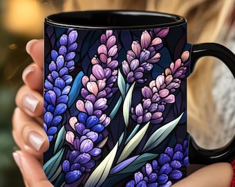 Personalized Stained Glass Lavender Coffee Mug - Botanical Gift