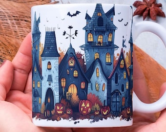 Personalized Haunted House Coffee Mug, Spooky Halloween Gift