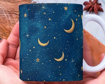 Personalized Crescent Moon Mug, Mystical Stars Coffee Mug