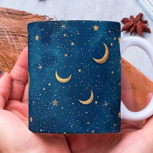 Personalized Moon Mug, Moon Lover Mug, Moon Coffee Mug, Mystical Mug, Moon and Stars Mug, Crescent Moon, Christmas Gift, Gift for Her