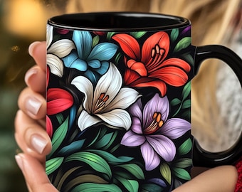 Personalized Stained Glass Flower Mug: Floral Lover Gift