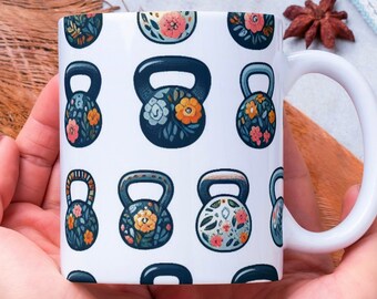 Personalized Kettlebell Coffee Mug: Floral Gym Gift