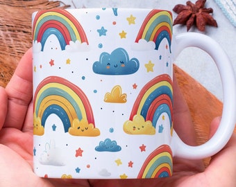 Personalized Rainbow Mug, Teacher Gift, Colorful Ceramic Coffee Mug
