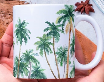 Personalized Palm Tree Ceramic Mug: Tropical Island Gift