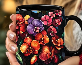 Personalized Stained Glass Flower Mug: Floral Coffee Mug Gift