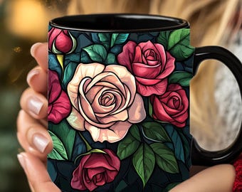 Personalized Stained Glass Flower Mug: Floral Coffee Lover Gift