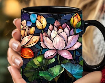 Stained Glass Flower Mug, Personalized Floral Coffee Mug