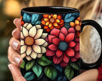 Personalized Stained Glass Flower Mug, Floral Lover Gift