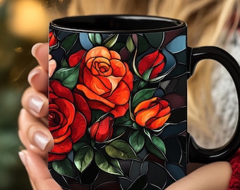 Personalized Stained Glass Flower Mug: Floral Coffee Mug