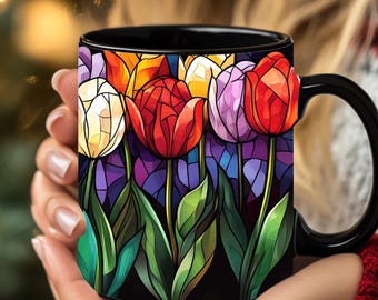 Tazza da caffè personalizzata con tulipano in vetro colorato: regalo botanico