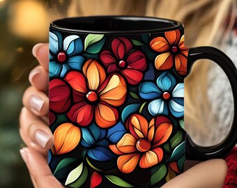 Personalized Stained Glass Flower Mug: Boho Floral Coffee Mug