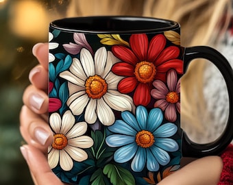 Personalized Stained Glass Flower Mug: Boho Floral Coffee Mug