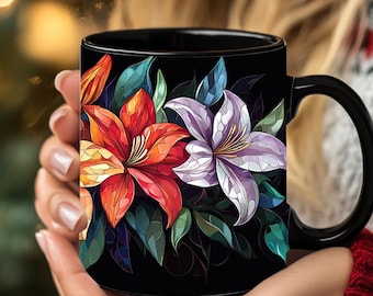 Personalized Stained Glass Flower Mug, Floral Coffee Mug