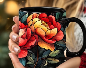 Personalized Stained Glass Flower Mug: Boho Floral Coffee Mug