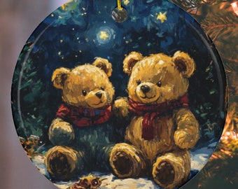 Christmas Teddy Bear Ceramic Ornament, Keepsake Gift