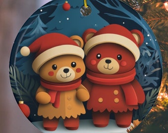 Christmas Teddy Bear Ceramic Ornament, Holiday Keepsake Gift