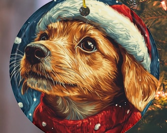 Dog in Santa Hat Christmas Ornament, Dog Lover Gift
