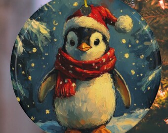 ペンギンのクリスマスオーナメント、かわいい冬の装飾、カスタマイズ
