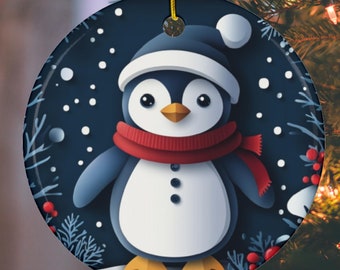 ペンギンのクリスマスオーナメント、かわいい冬の装飾、カスタマイズ