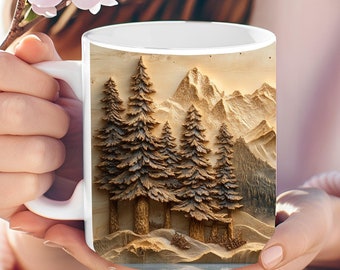Personalized Mountain Coffee Mug: Wooden Effect Nature Lover Gift