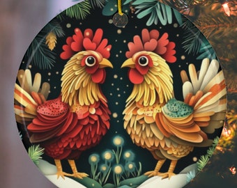 Christmas Chicken Ornament: Ceramic Holiday Decor