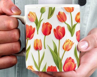 Personalized Tulip Mug, Tulip Lover Gift, Mother’s Day Gift, Gift for Her, Gift for Mom, Floral Mug, Botanical Mug, Gardening Mug