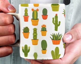 Personalized Cactus Mug: Botanical Plant Lover Gift