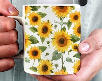 Gepersonaliseerde zonnebloemmok, koffiemok met bloemen, cadeau voor moeder
