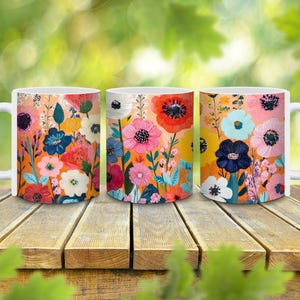 Personalized Boho Flower Mug, Flower Coffee Mug, Flower Lover Gift, Boho Coffee Mug, Gift for Her, Flower Cup, Floral Mug, Botanical Mug